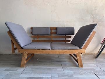 Divano estero giardino legno con cuscini lettino