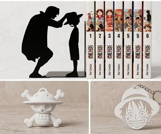 Set One Piece: 2 Portachiavi + Reggilibro Luffy
