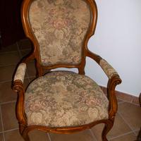 poltrona antica legno e tessuto intarsiato