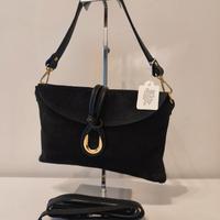 Borsa nera a spalla/tracolla in pelle scamosciata 