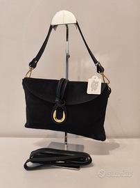 Borsa nera a spalla/tracolla in pelle scamosciata 