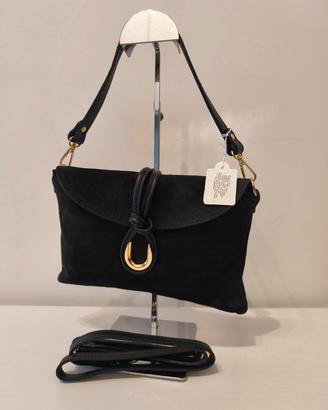 Borsa nera a spalla/tracolla in pelle scamosciata 