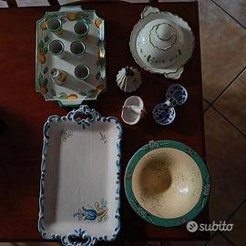 Lotto ceramica dipinta Vietri limoni vassoio sale
