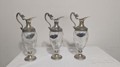 Tris Caraffe Vintage Buton - Vetro e Metallo Argen
