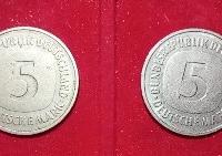 Monete da 5 marchi della Germania Ovest del 1975