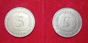 Monete da 5 marchi della Germania Ovest del 1975