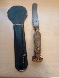 tagliacarte con manico in corno e custodia in pell