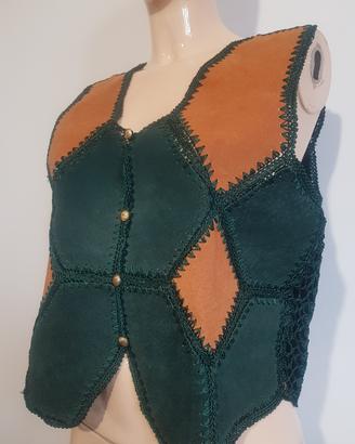 Gilet vintage anni 70 in pelle scamosciata 