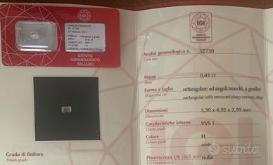 Diamante certificato Nat 0.42/H/VVS1 Rectangular