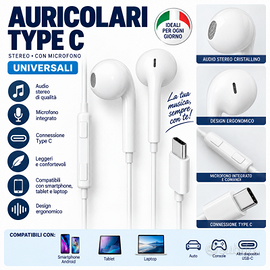 Auricolari Stereo Cuffie in Ear Universali Type C