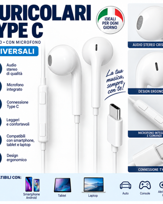 Auricolari Stereo Cuffie in Ear Universali Type C