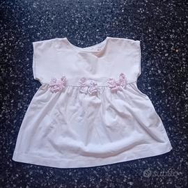 maglietta bambina bianco con fiocchi rosa