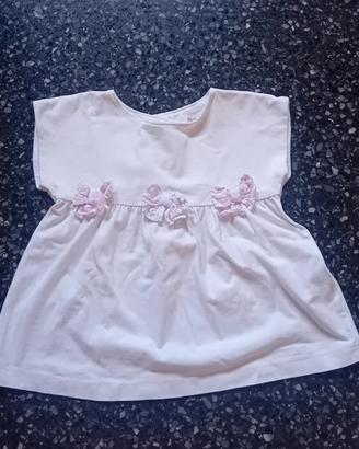 maglietta bambina bianco con fiocchi rosa