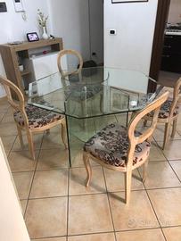 Tavolo cristallo e sedie shabby
