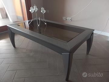 tavolino in frassino massello piano in cristallo