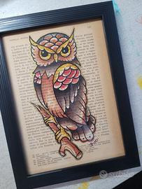 quadretto gufo tattoo