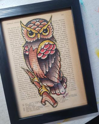 quadretto gufo tattoo