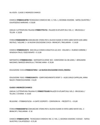 libri 3, 4 e 5 Itis indirizzo chimico