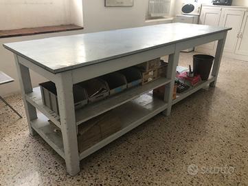 Banco - tavolo industriale da lavoro ripiano zinco