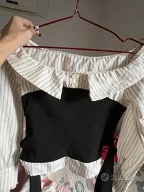 camicia a spalle scoperte a righe, NUOVO, taglia M