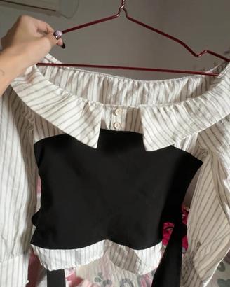 camicia a spalle scoperte a righe, NUOVO, taglia M