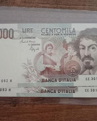 lire 100.000 Caravaggio 1°tipo consecutive 