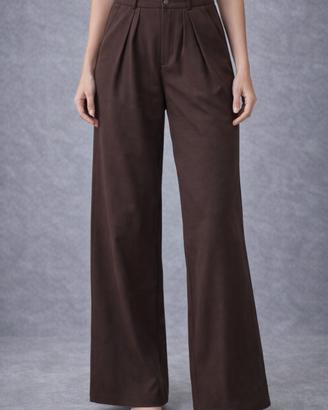 Pantaloni Donna a Palazzo con Pieghe – Marrone – L