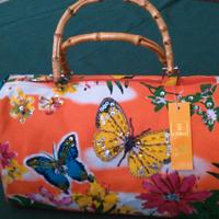 Borsa in tela arancione manici bambù