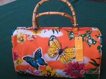 Borsa in tela arancione manici bambù
