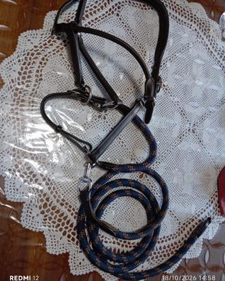 Set Cavezza in Cuoio e Corda + Lunghina x Cavallo 
