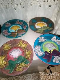 Set 4 Piatti Ceramica Vintage Rilievo Farfalle 