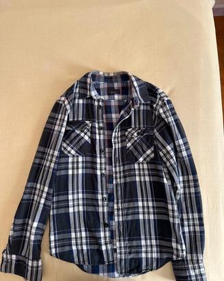 Camicia a quadri maniche lunghe Zara uomo blu nero