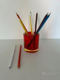 Vaso Porta Matite e Matite in Vetro di Murano