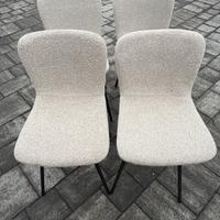 Set 4 Sedie Design Tessuto Bouclé Bianco/Beige