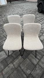 Set 4 Sedie Design Tessuto Bouclé Bianco/Beige