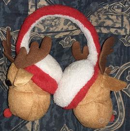 Cuffie peluche paraorecchie con renne babbo Natale