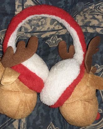 Cuffie peluche paraorecchie con renne babbo Natale
