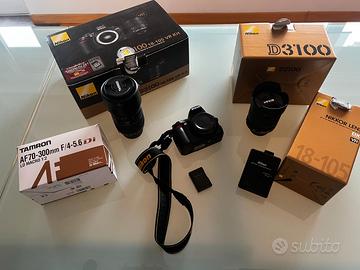 Nikon d3100 + 2 obiettivi 70-300mm, 18-105mm
