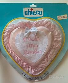 Cuscinetto cuore nascita bimba ricamato Chicco