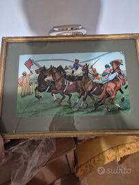 Quadro con cavalli e quadro con vaso di fiori