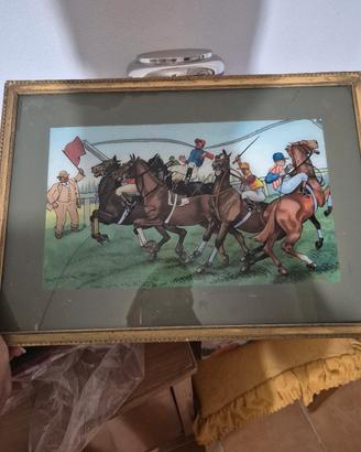 Quadro con cavalli e quadro con vaso di fiori