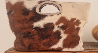 Borsa a mano pelle cavallino marrone e beige 