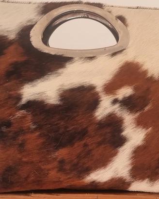 Borsa a mano pelle cavallino marrone e beige 