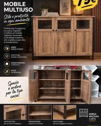 Credenza 3 Ante Stile Industriale 100cm