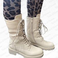 Stivali beige con lacci e zip – anfibi donna elega