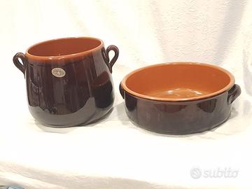 Terracotta Smaltata Tegame + Pentola, 2 Pz Vintage