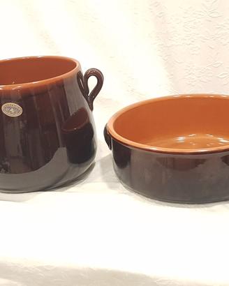 Terracotta Smaltata Tegame + Pentola, 2 Pz Vintage