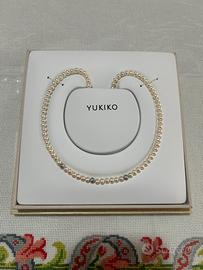 Collana in perle vere con 3 sfera in oro bianco