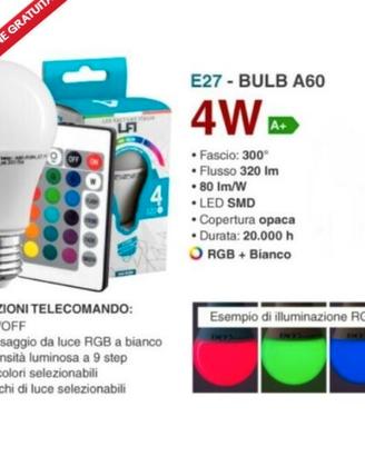 Lampadina led rgb 4w e27 320lumen 30w multicolor