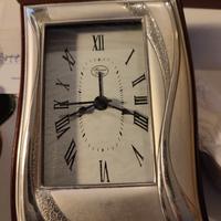 Orologio da tavolo, legno ed argento, con scatola